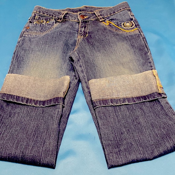 K/R/A/U/S  Blue Jean  Cropped Wide Rolled Up Decorative Stitching Size 2 - Picture 7 of 7
